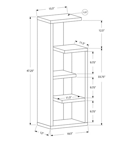 12" x 18.5" x 47.25" White  Particle Board  HollowCore  Bookcase